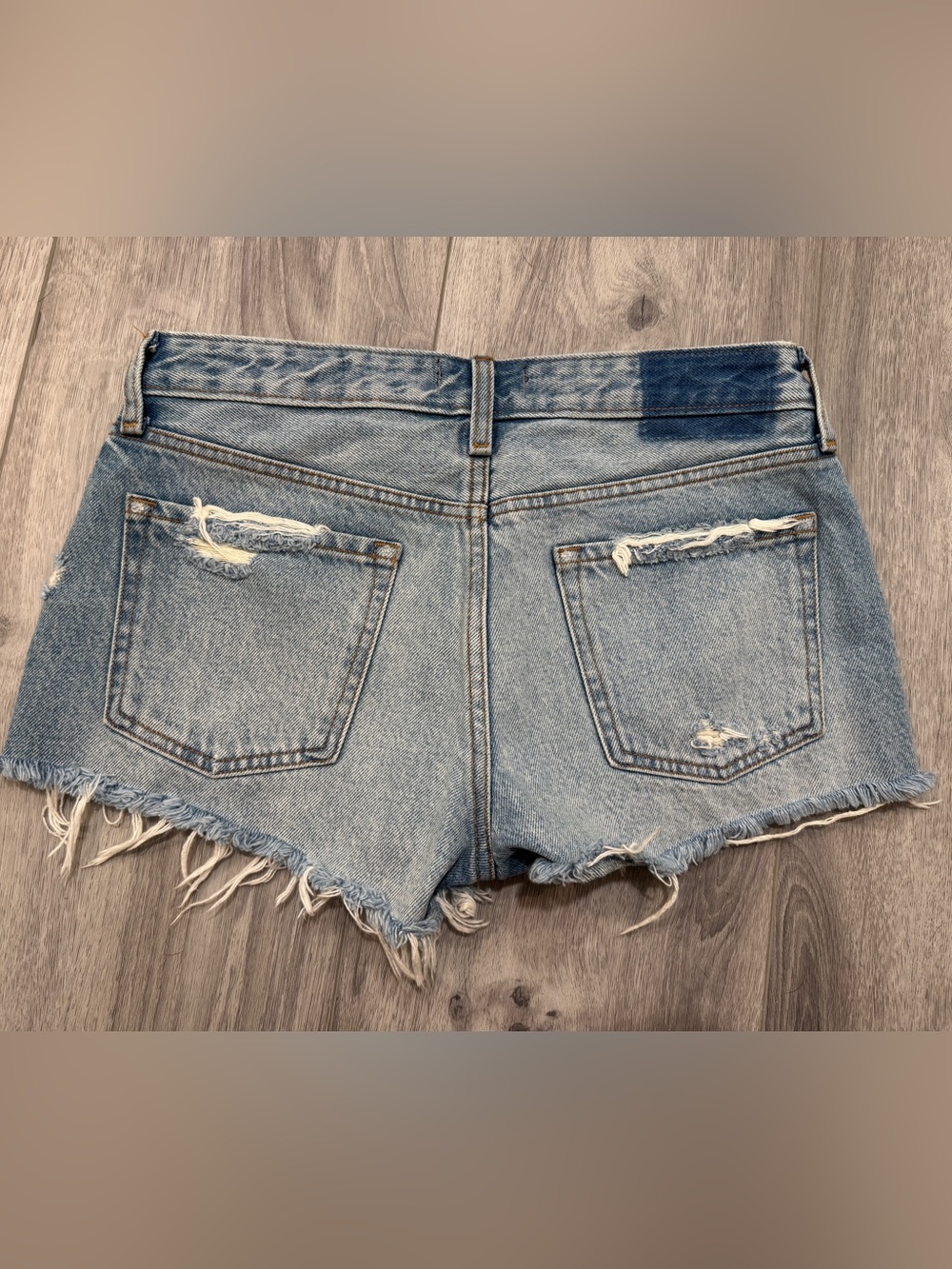 A&F Distressed Light Blue Denim Women's Cutoff Shorts - Picture 2 of 3